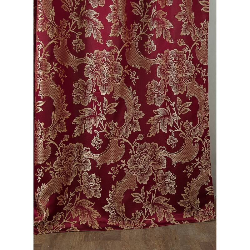 Rosalie Floral/Damask Textured Jacquard Single Rod Pocket Curtain Panel w/ Attached Valance - 54 x 84 in. - 54 x 84 in.