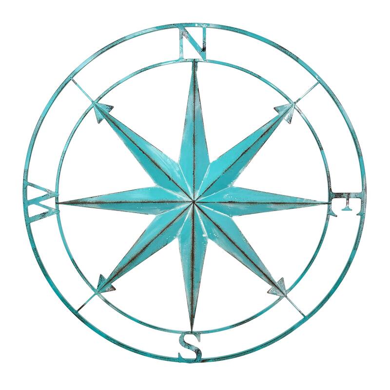 Indoor Outdoor Metal Compass Rose Wall Sculpture 39.5 Inch Diameter