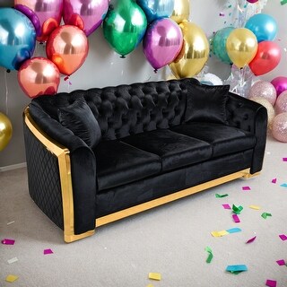 Velvet Luxury Chesterfield Sofa Set, 84 Inches Tufted 3 Seat Couch with ...