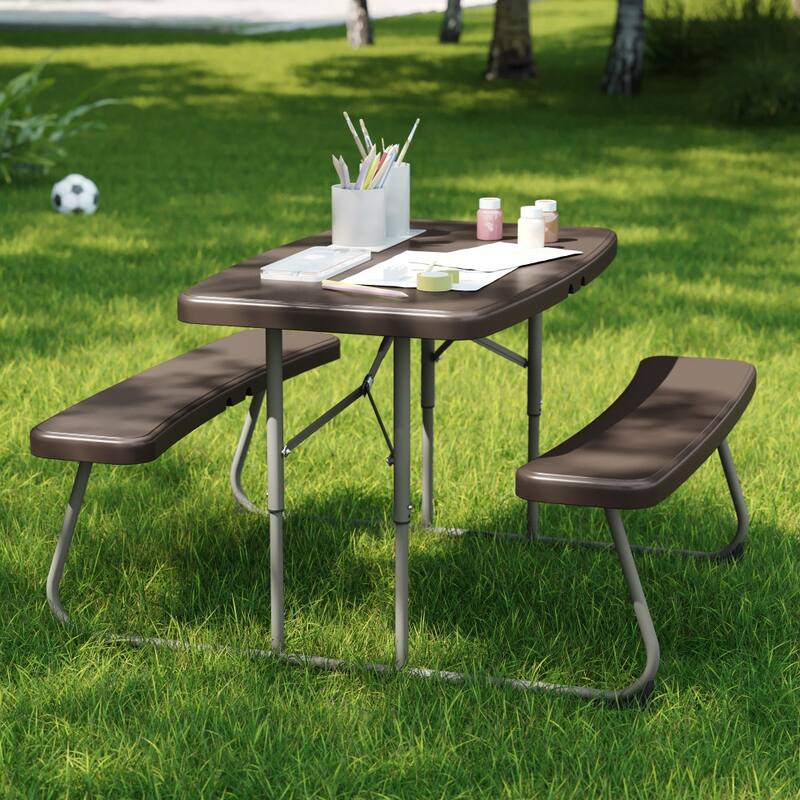 Indoor/Outdoor Commercial Grade Kids Folding Picnic Table with Benches - 37.5"D x 32.625"W x 21.5"H
