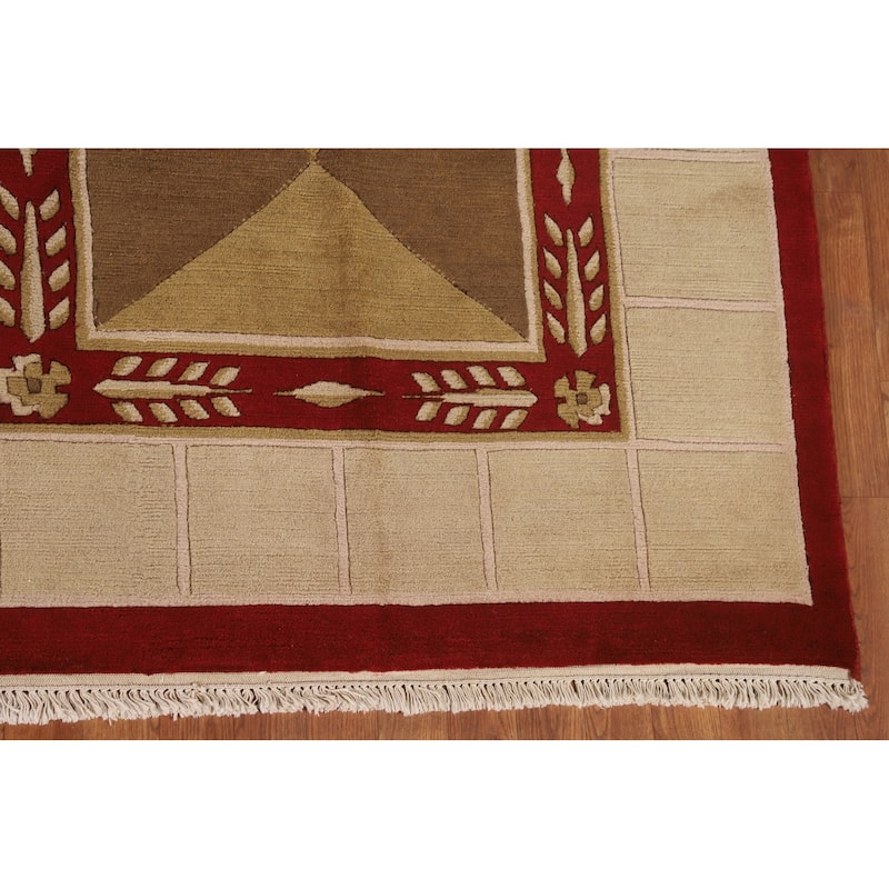 Geometric Nepalese Oriental Area Rug Handmade Wool Carpet - 8'11"x 11'10"