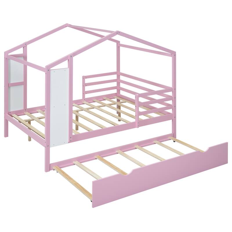 Wood House Bed with Fence and Writing Board