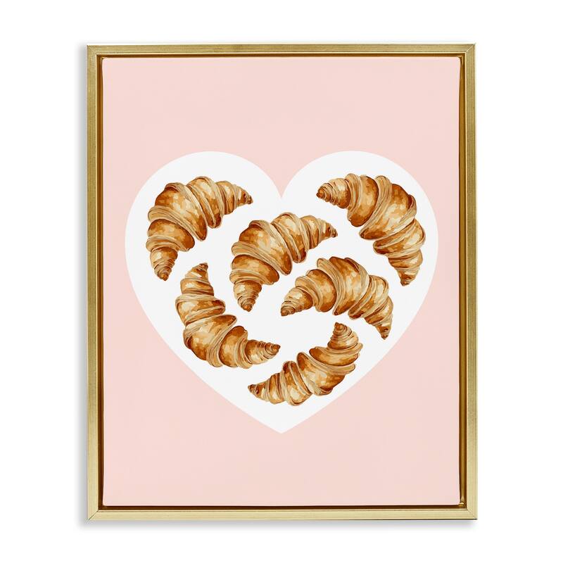 Stupell Morning Croissants in Heart Shape Framed Floater Canvas Wall Art Design By Lil' Rue - 25 x 31 - Gold