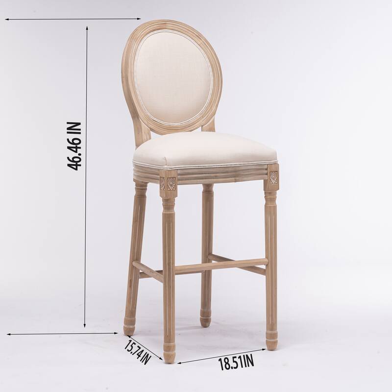 French Country Wooden Barstools with Upholstered Seating, Set of 2
