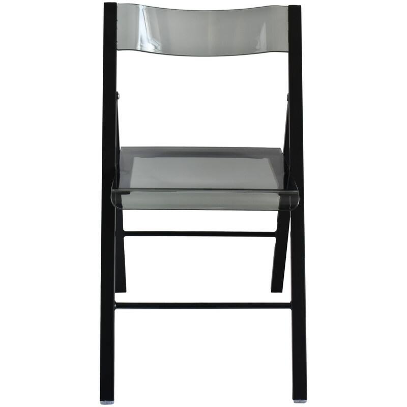 Menno Modern Folding Acrylic Dining Chair in Black Frame Stainless Steel with Rubber Pads, Fade Resistant, Assembled (Set of 2)