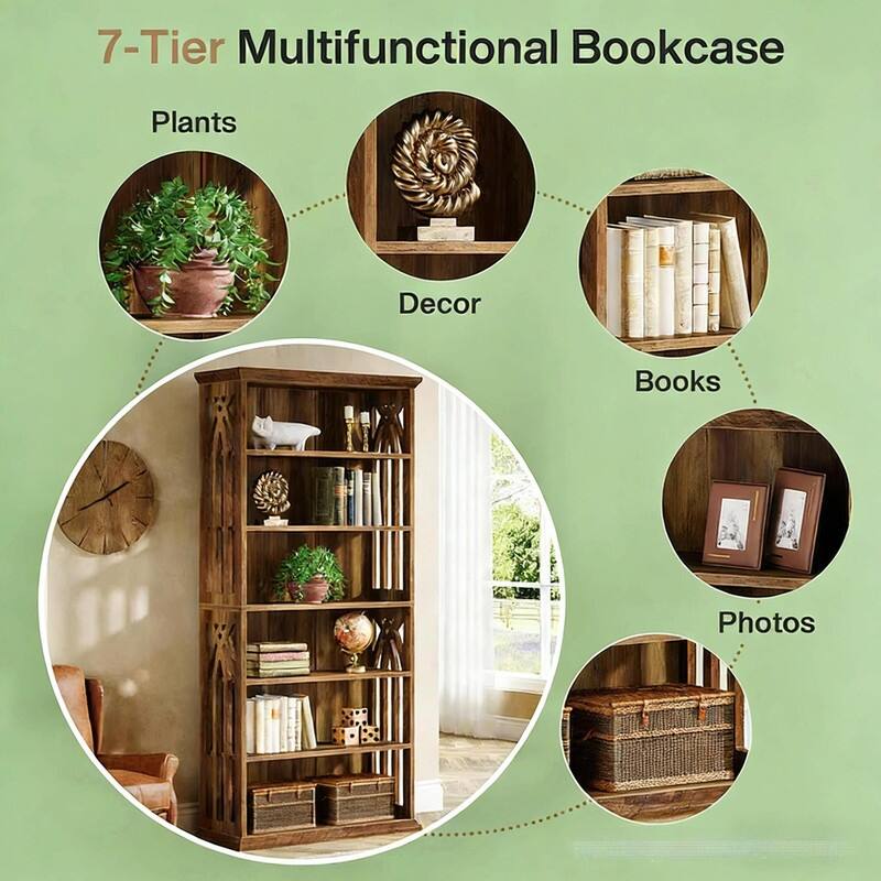 Farmhouse Storage Cabinet with Display Shelves - Spacious Bookshelf