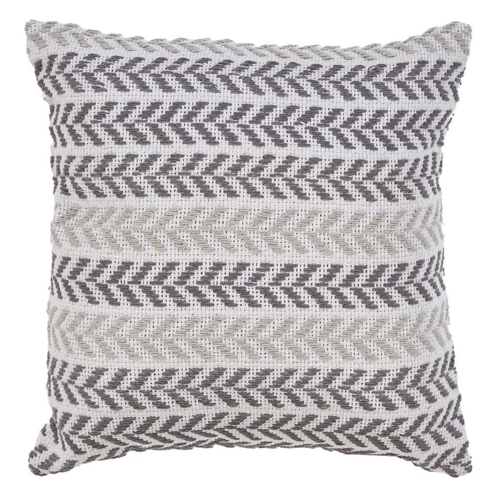 18" X 18" Gray and White Chevron Cotton Zippered Pillow