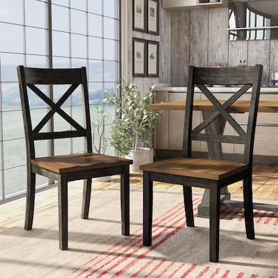 Teasdale Farmhouse Wood Cross Back Dining Chairs by Furniture of America (Set of 2)