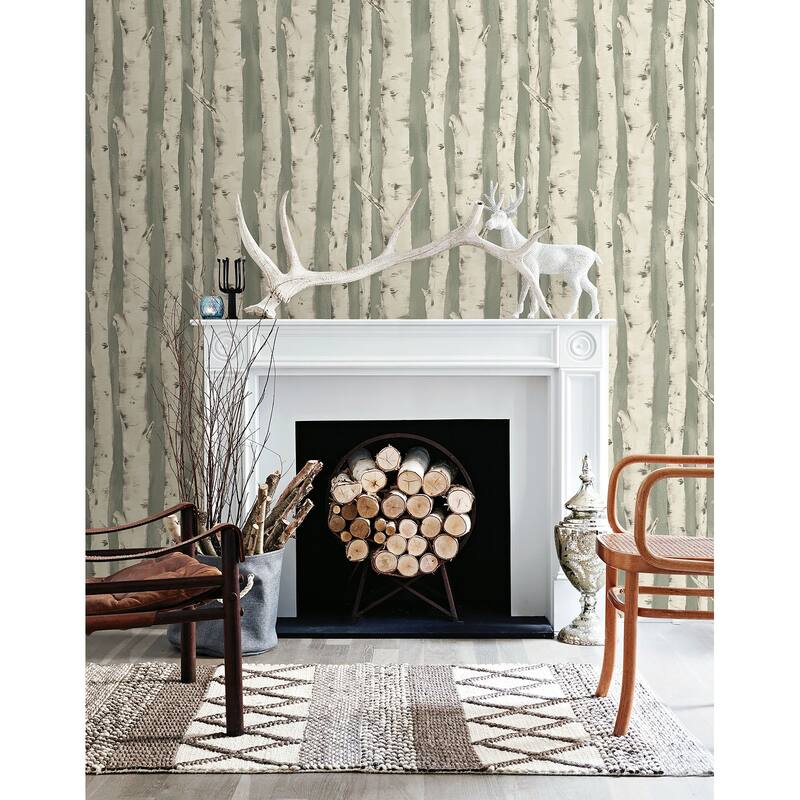 Trees Barack Pioneer Off-White Birch Tree 33' L X 20.5 W Wallpaper Roll