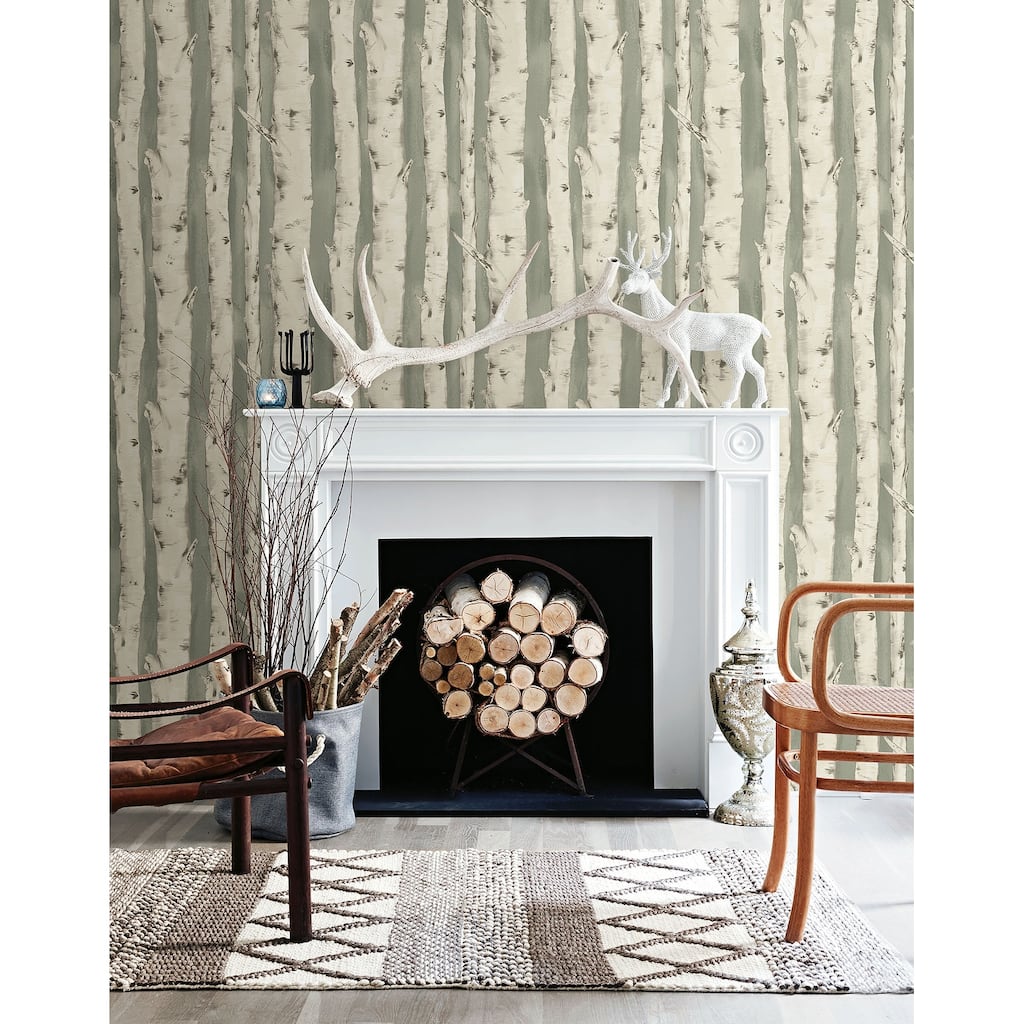 Trees Barack Pioneer Off-White Birch Tree 33' L X 20.5 W Wallpaper Roll