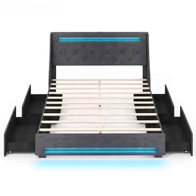 Costway Full/Queen Size Bed Frame with LED Lights & Charging Station