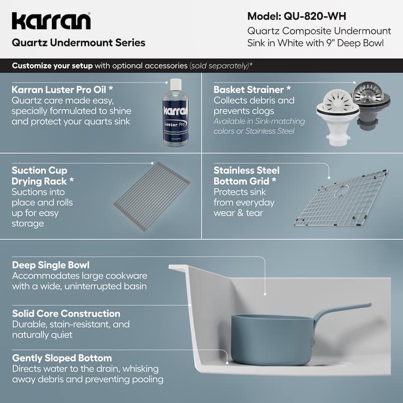 Karran Undermount 24.38 in Single Bowl Quartz Kitchen Sink