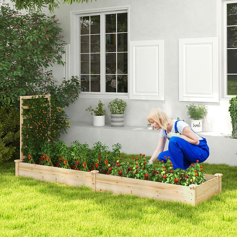 Gymax Raised Garden Bed Wooden Planter Box with Divided Space for