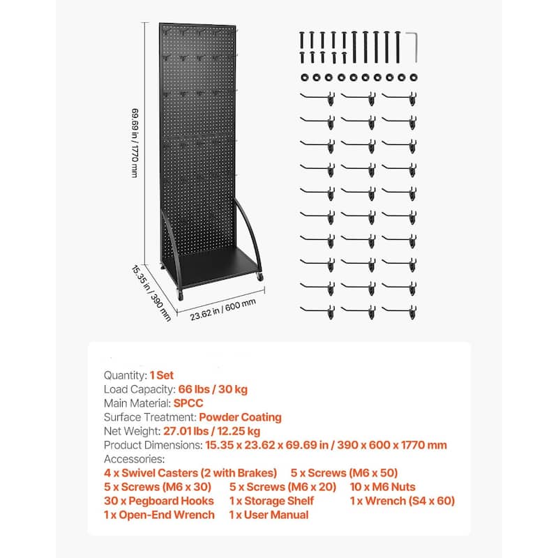 Metal Pegboard Display Stand with Hooks for Shop or Garage