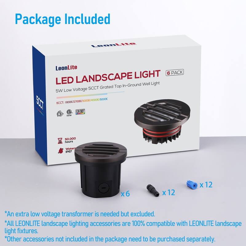 6 Pack Landscape 5W Grill Top Well Light Low Voltage 5CCT Selectable