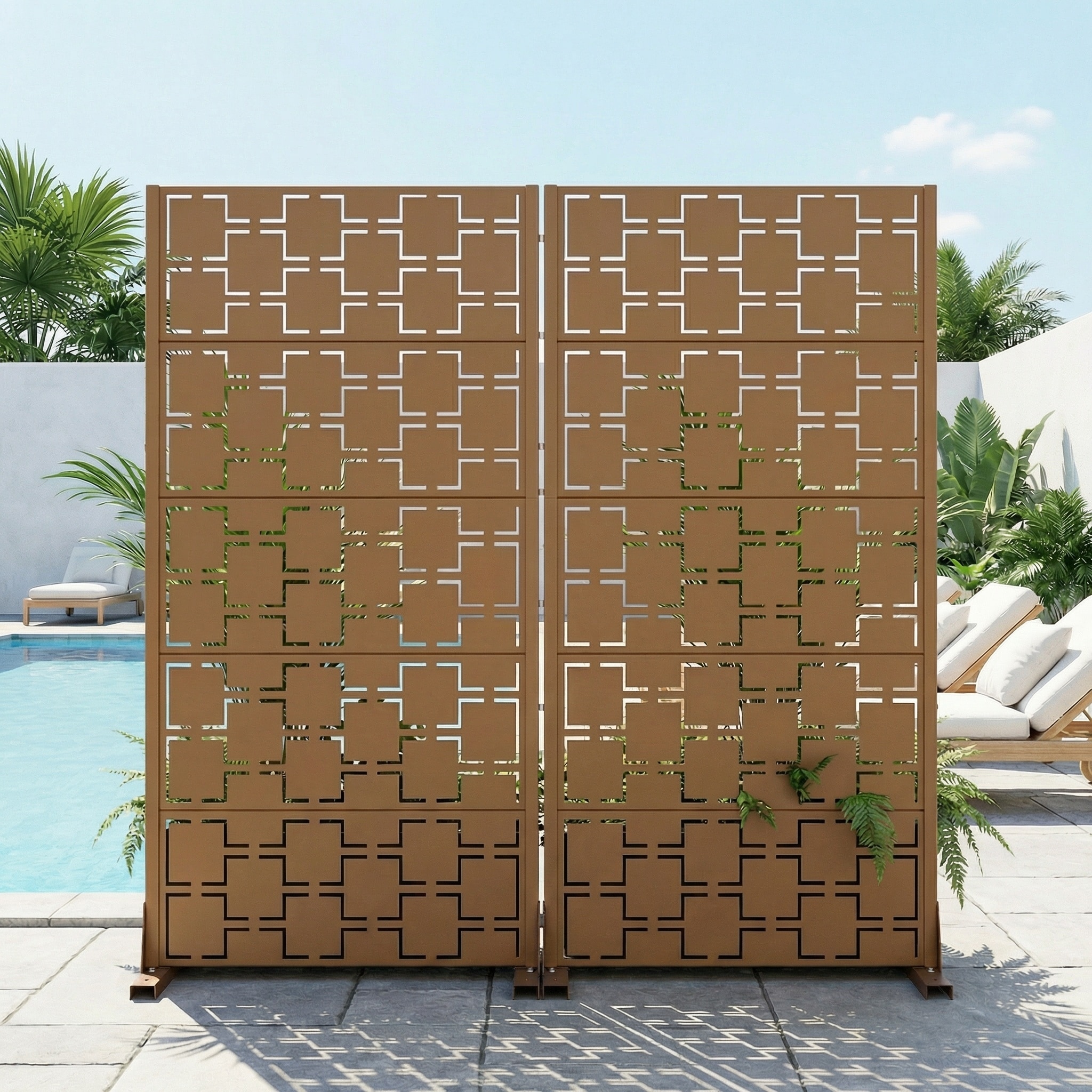 Outdoor Freestanding Metal Privacy Screen Decorative Garden Fence Set of 2