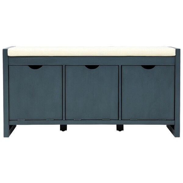 Entryway Storage Bench,Cushion&3 Flip Lock Cabinet,Living Room