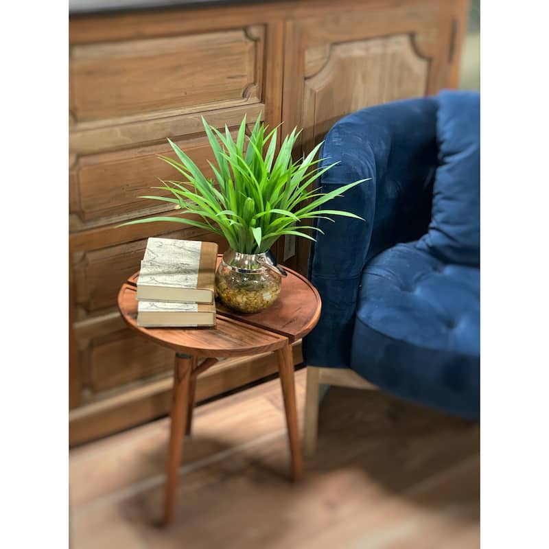 Grass Leaf Plant in Glass Vase with Rocks - Green