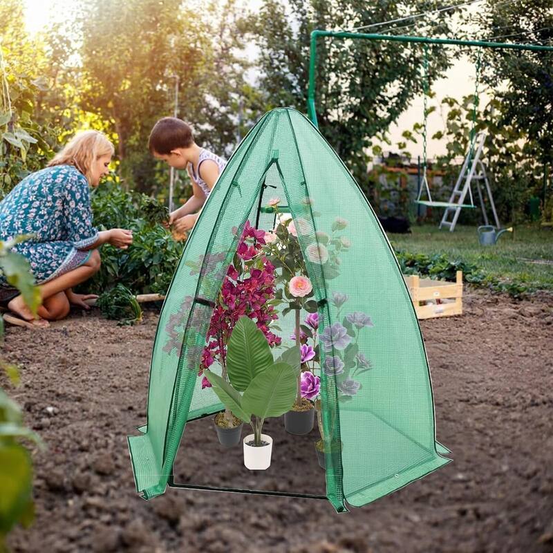 54"x 54"x 71" Greenhouse Tent with Durable PE Cover for Outside Vegetables Flowers Fruits, Green - Metal