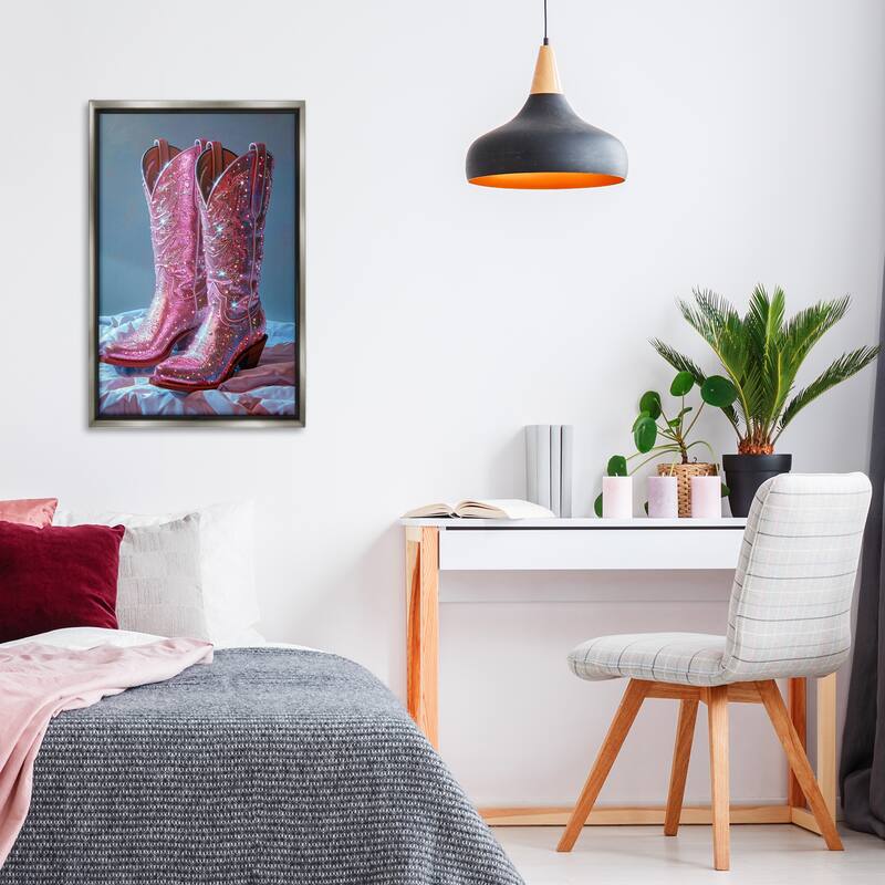 Stupell Dazzling Pink Glam Cowgirl Boots Framed Floater Canvas Wall Art Design By LSR Creative Studio