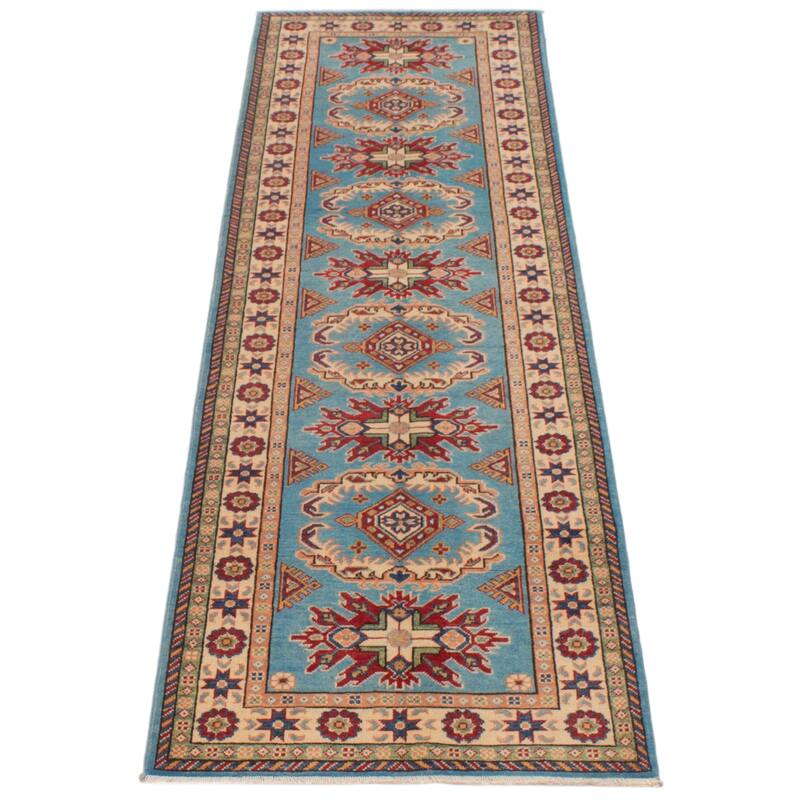 ECARPETGALLERY Hand-knotted Uzbek Ghazni Sky Blue Wool Rug - 2'9 x 9'7