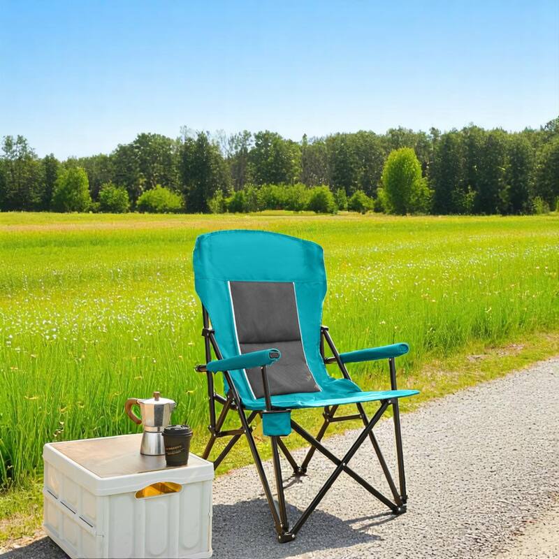 KISRAIS Outdoor High Back Portable Collapsible Chair with Cup Holder, Support 250LBS - Green