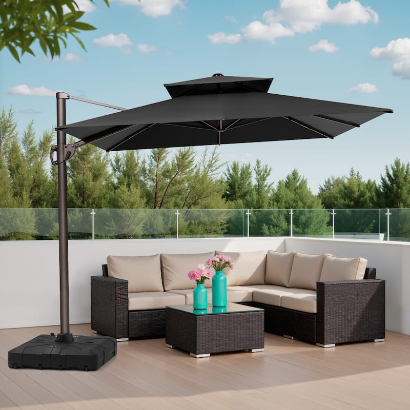 9 x 12 ft Outdoor Double Top Patio Cantilever Umbrella with Base