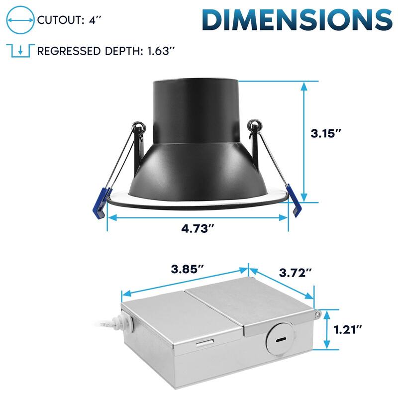Luxrite 4 in. LED Recessed Ceiling Light J-Box 12W 5CCT 960 Lumens Wet Rated IC Rated ETL Black