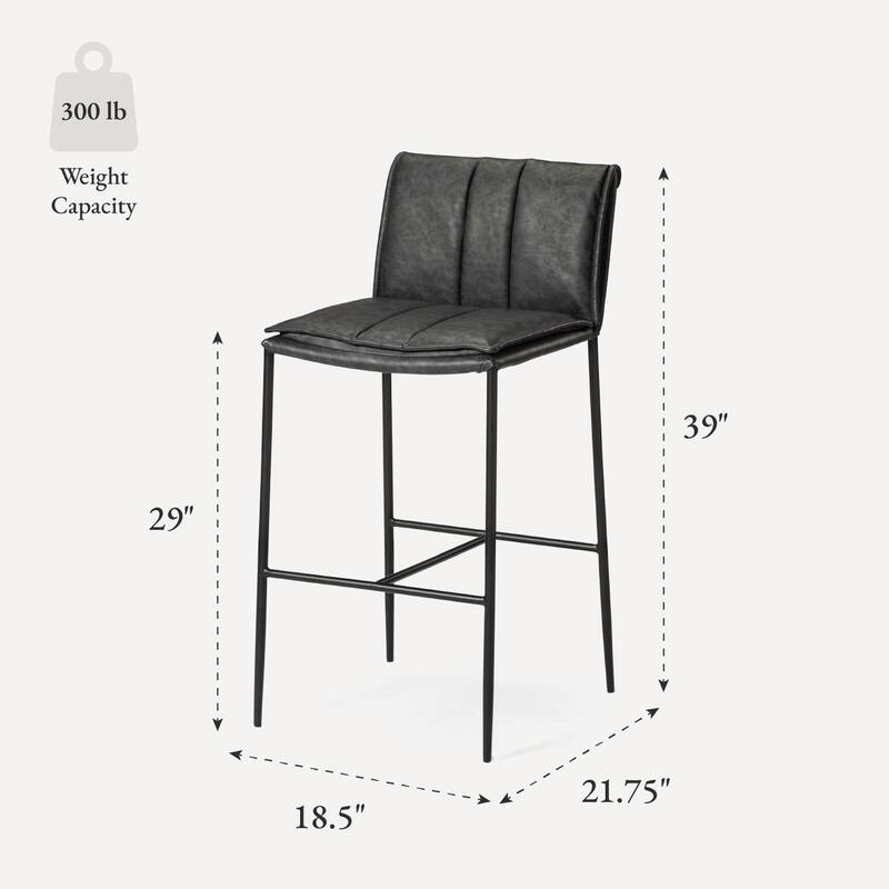 Maven Lane Gerard Bar Metal & Vegan Leather Kitchen Dining Stool