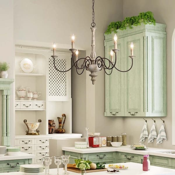 The Gray Barn Stable View 6-Light Rustic French Country Island Chandelier for Kitchen - D39* H38 - Off-White