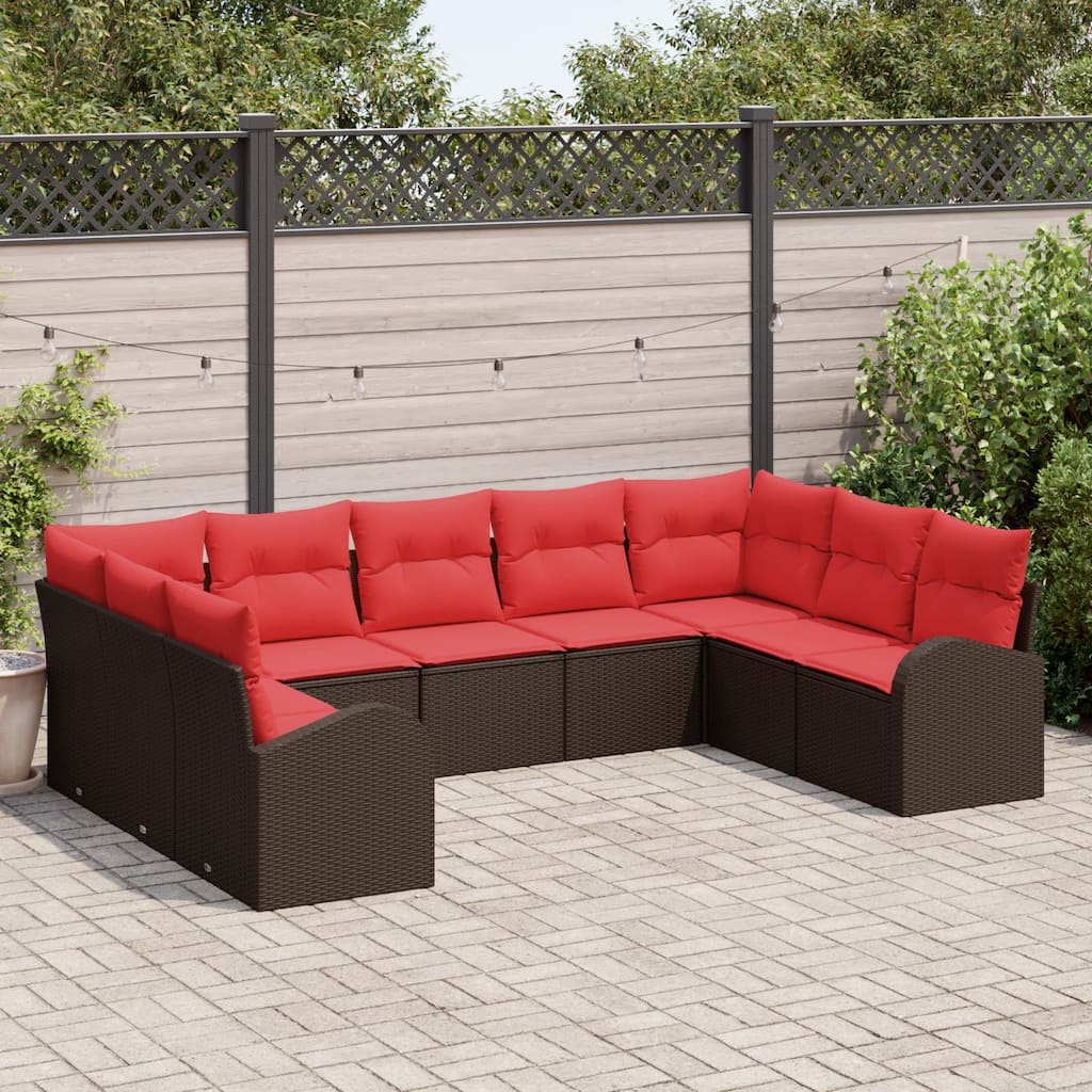 vidaXL 9/10 Garden Sofa Set with Cushions Black/Brown/Grey Poly Rattan - 113.8 x 70.5 x 27.2