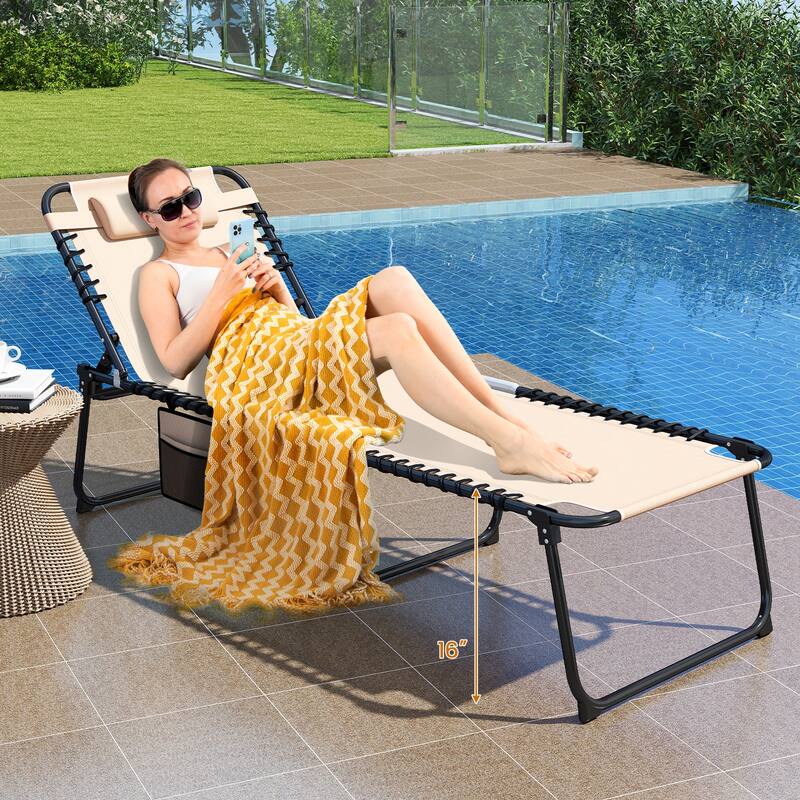Gymax Oversize Folding Chaise Lounge w/ Adjustable Backrest Detachable