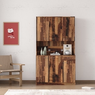Walnut MDF Storage Kitchen Cabinet with Shelves and Drawer - Bed Bath ...