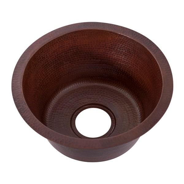 slide 2 of 6, Miseno Round 15" Copper Drop-In or Undermount Bar Sink Hand-Hammered Antique Copper