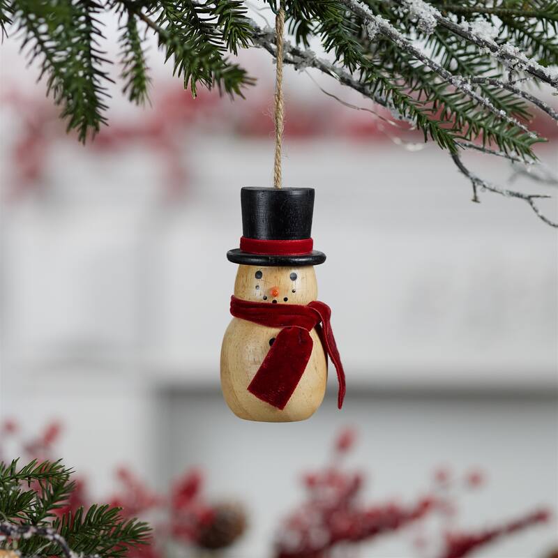 Wooden Snowman Ornament (Set of 12) - N/A