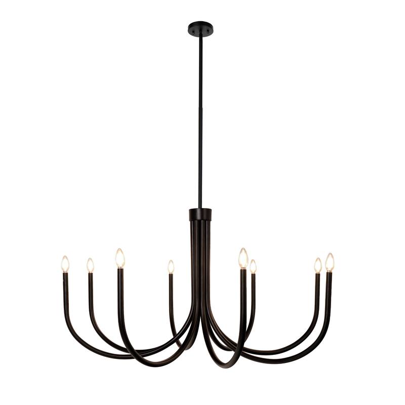Modern Black 8 Light Chandelier Large Candle Lighting for Dining Room - Matte Black - W44.1"xH25.2"