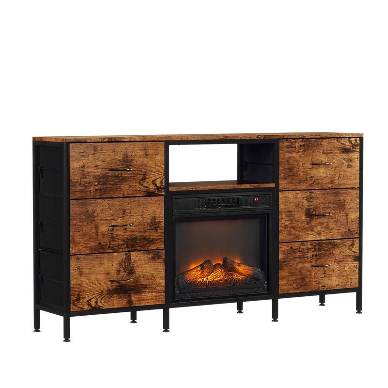 Farmhouse 58'' TV Stand For Tvs Up To 70'' With Electric Fireplace And 6-Drawer