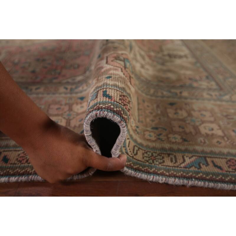 Pink Tabriz Persian Vintage Rug Hand-Knotted Traditional Wool Carpet - 6'9"x 9'8"