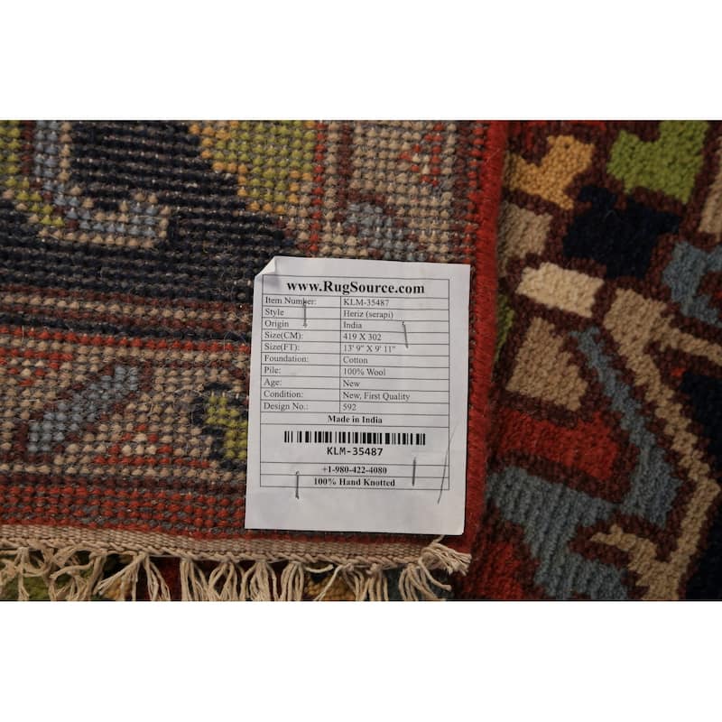 Orange Medallion Heriz Serapi Indian Large Rug Handmade Wool Carpet - 9'11"x 13'9"