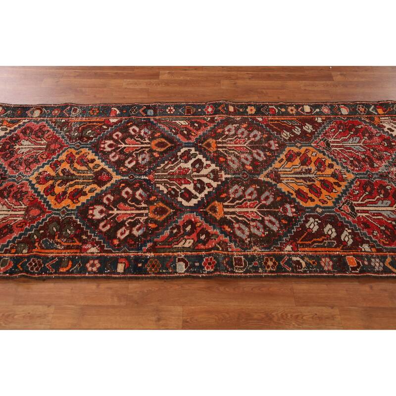 Hand Knotted Oriental 100% Wool Carpet Traditional Geometric Multi-Colored Bakhtiari Runner Rug - 9' 4'' X 3' 4''
