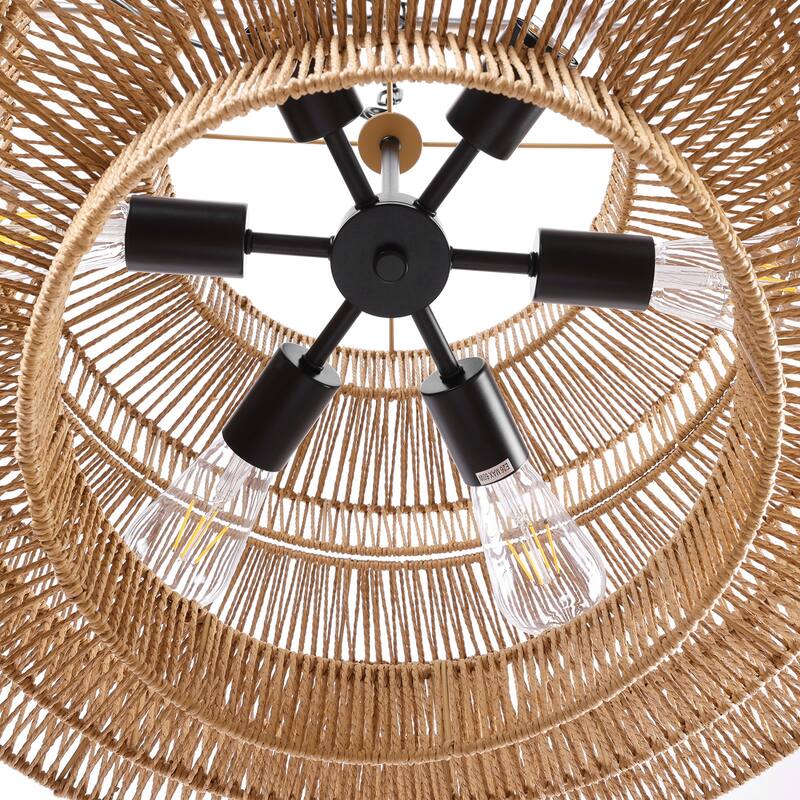 4/6-Light Boho 5-Tier Hand Woven Rattan Drum Chandelier