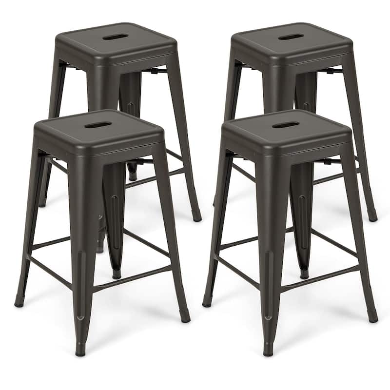 4-Piece 24" Space Saving Stackable Metal Bar Stools with Footrest for Kitchen or Patio - 16" x 16" x 24"