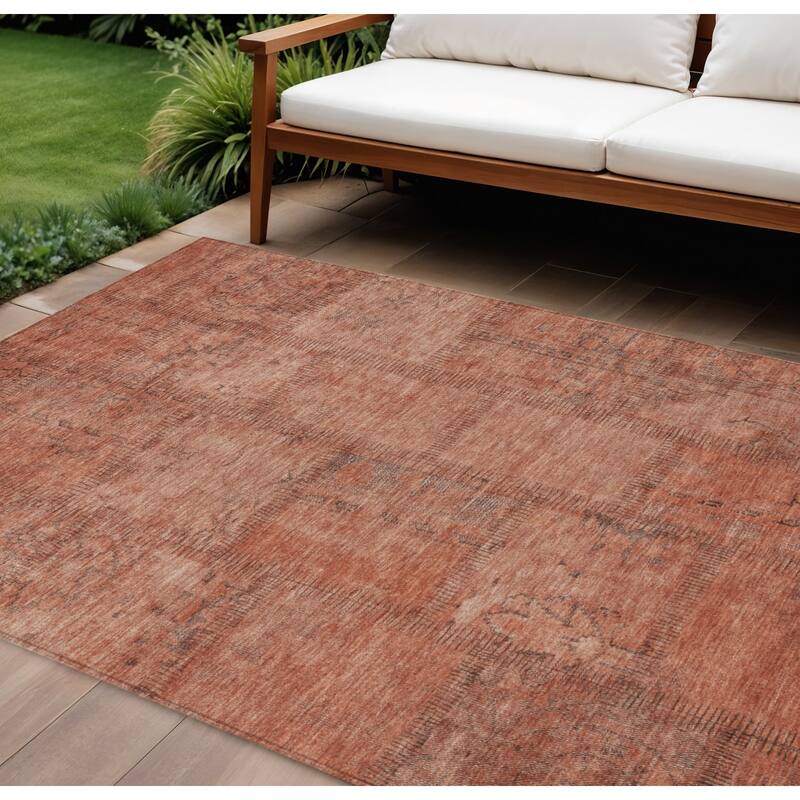 HomeRoots Patchwork Transitional Rectangle Outdoor Rug - 9' X 12'