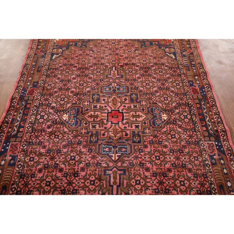 Pink Geometric Zanjan Vintage Persian Rug Hand-Knotted Wool Carpet - 4'9" x 7'7"