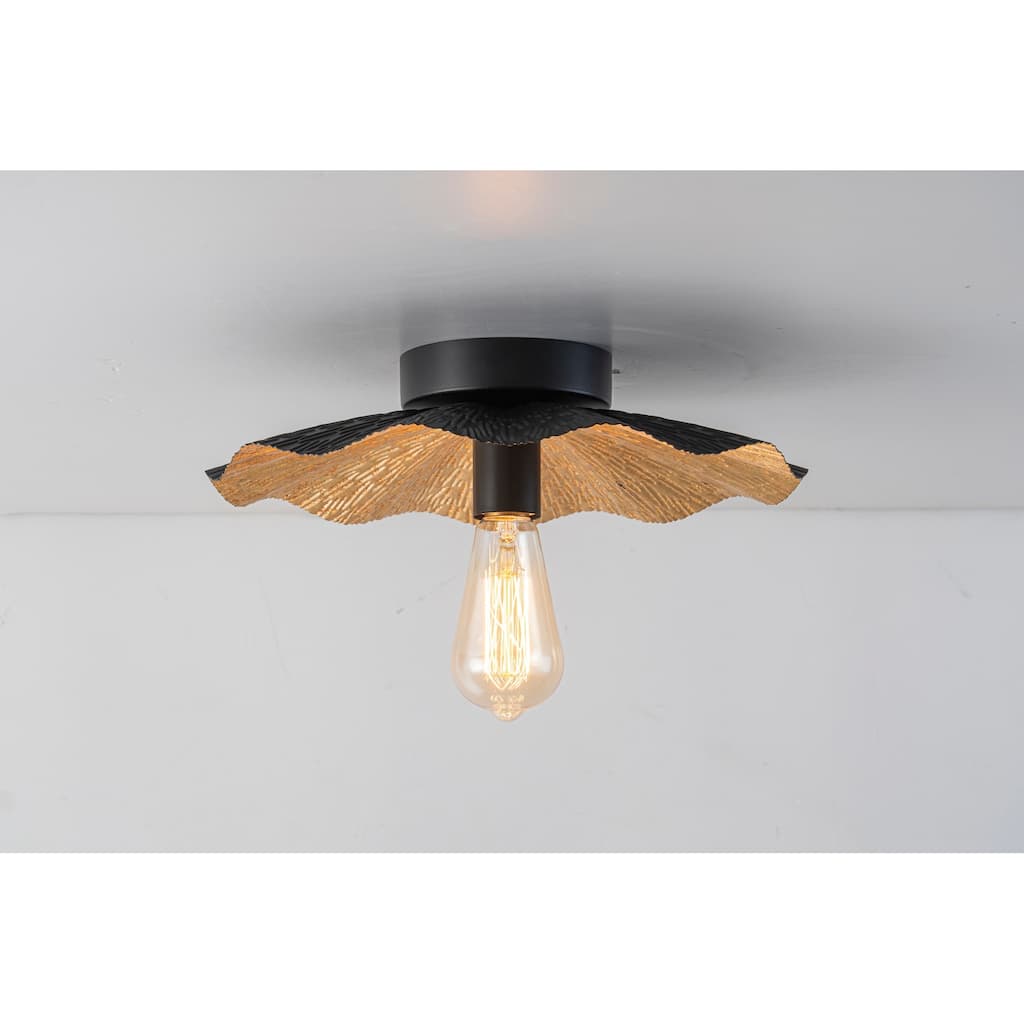 Modern 1-Light Metal Flush Mount - Black - 13-in W x 3.5-in H