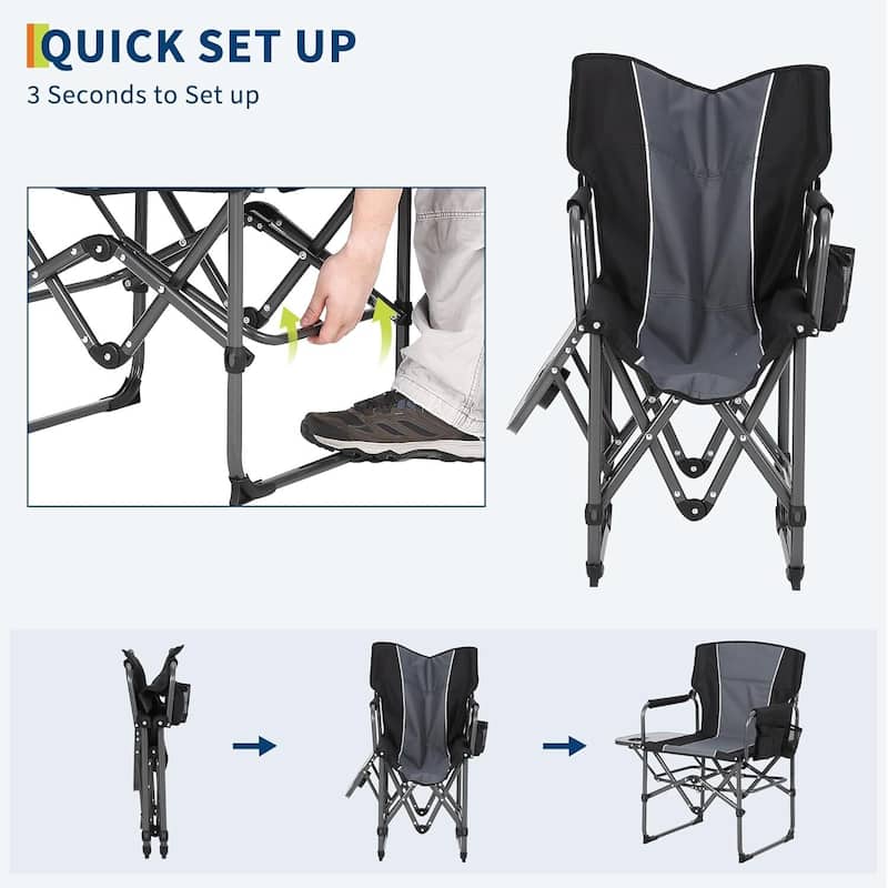 Oversized 2 Pcs Folding Portable Outdoor Director Camping Chair for Lawn, Fishing, Sports