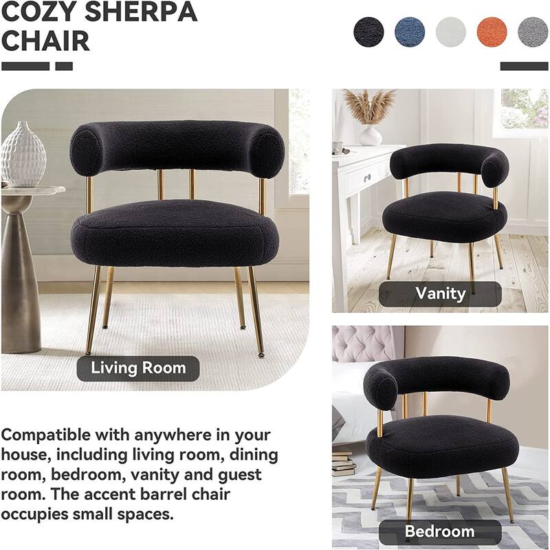 SEYNAR Modern Glam Upholstered Comfy Open-Back Accent Vanity chair with Golden Legs