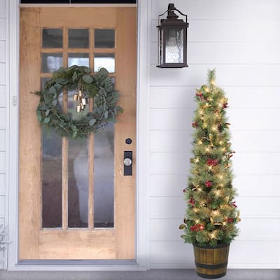 Puleo International 5 ft. Pre-Lit Potted Glitter Artificial Tree