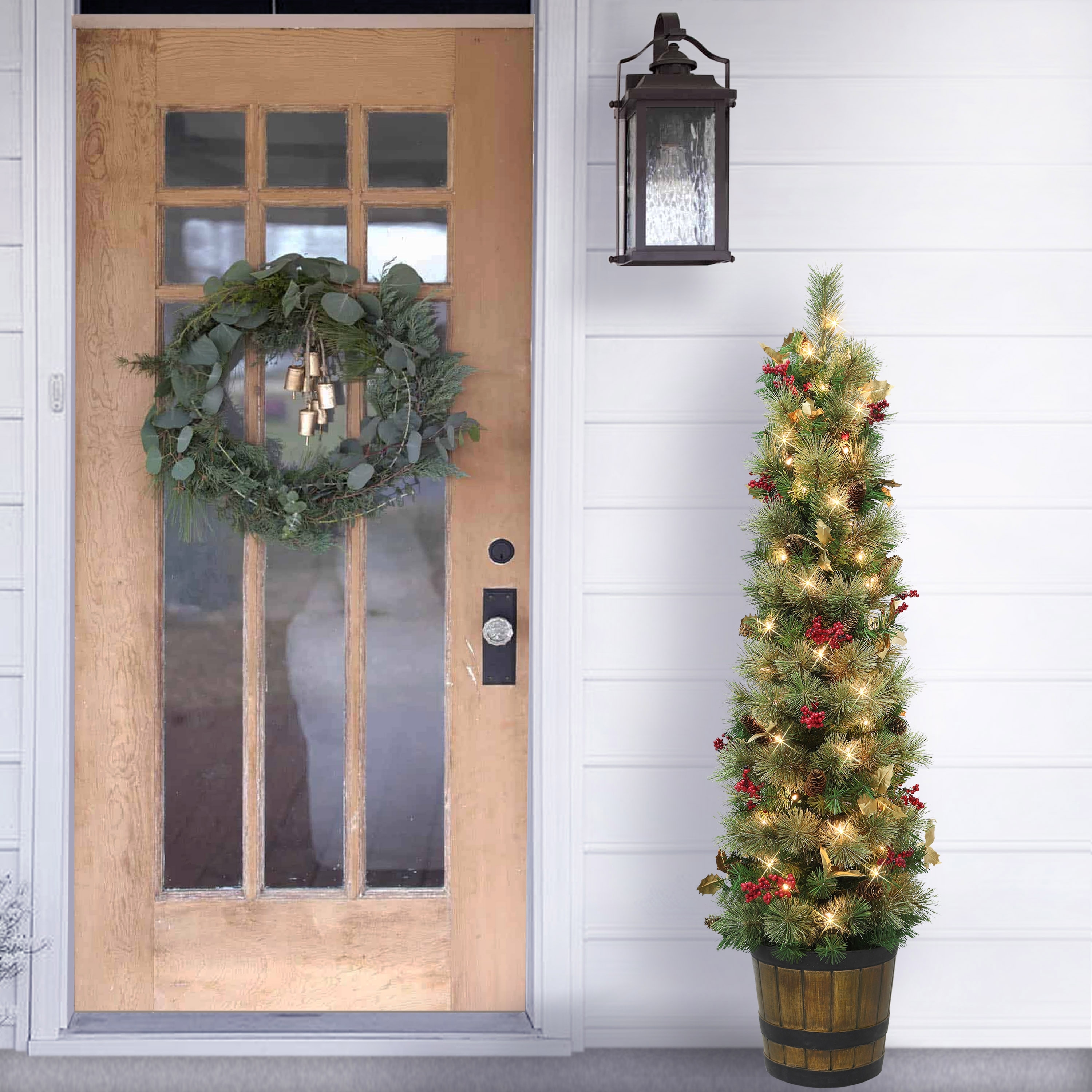 Puleo International 5 ft. Pre-Lit Potted Glitter Artificial Tree