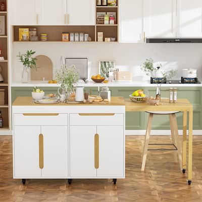 Modern Sideboard Buffet on Wheels with Extendable Tabletop